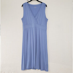 LL Bean Summer Knit Sun Dress Womens XL Blue Sleeveless Midi Casual Stretch Boho